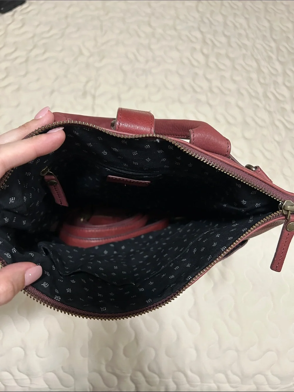 Genuine Leather Red Backpack with Front Zip Pocket